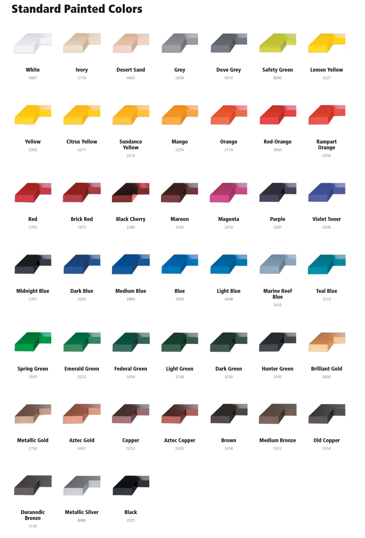 Standard Painted Colors